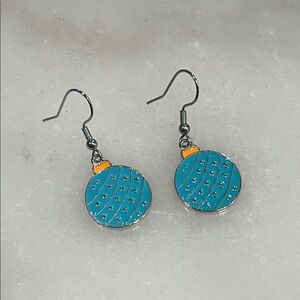 Holiday Blue and Silver Ornament Dangle Earrings